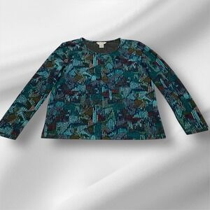 VTG City Blues by Koret Teal Blue Abstract Print Long Sleeve Top Women Size L